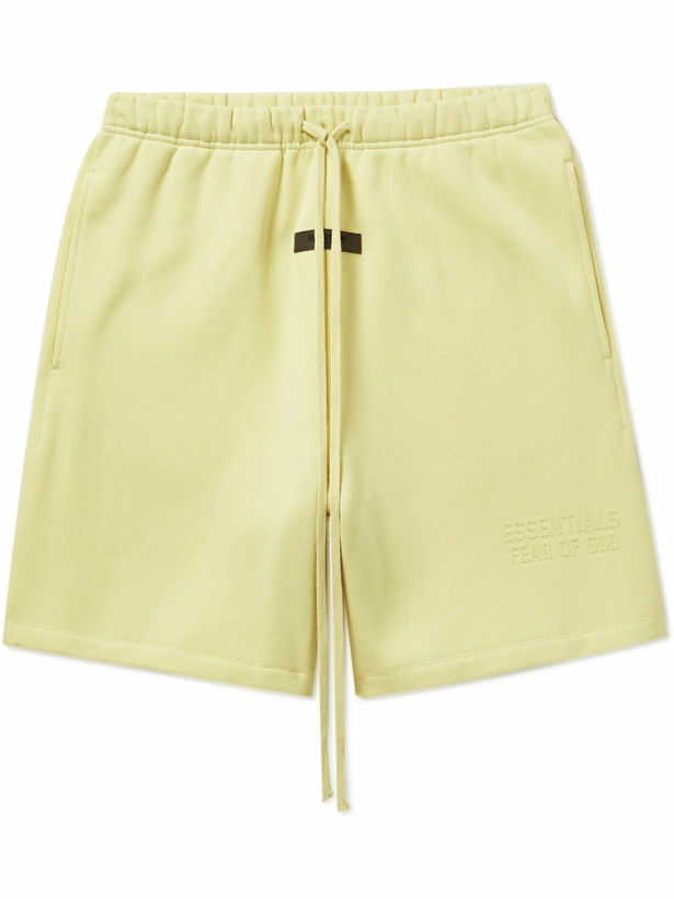 Photo: FEAR OF GOD ESSENTIALS - Logo-Flocked Cotton-Blend Jersey Drawstring Shorts - Yellow