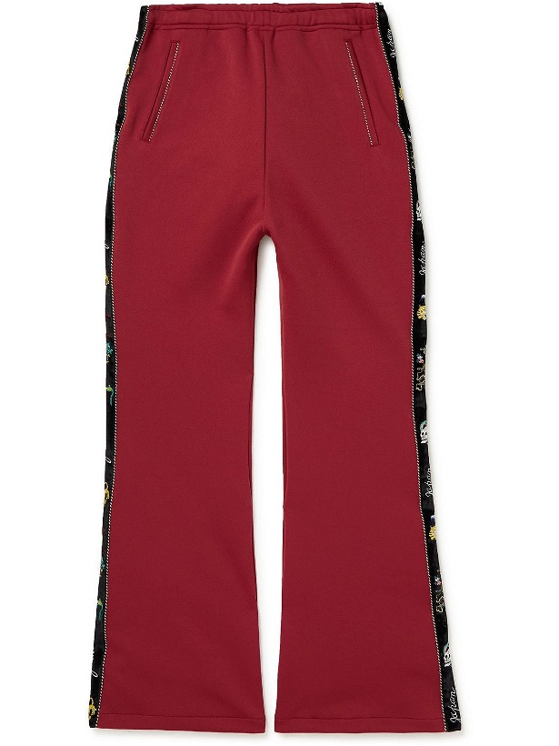 Photo: KAPITAL - Flared Embroidered Velvet-Trimmed Tech-Jersey Track Pants - Red