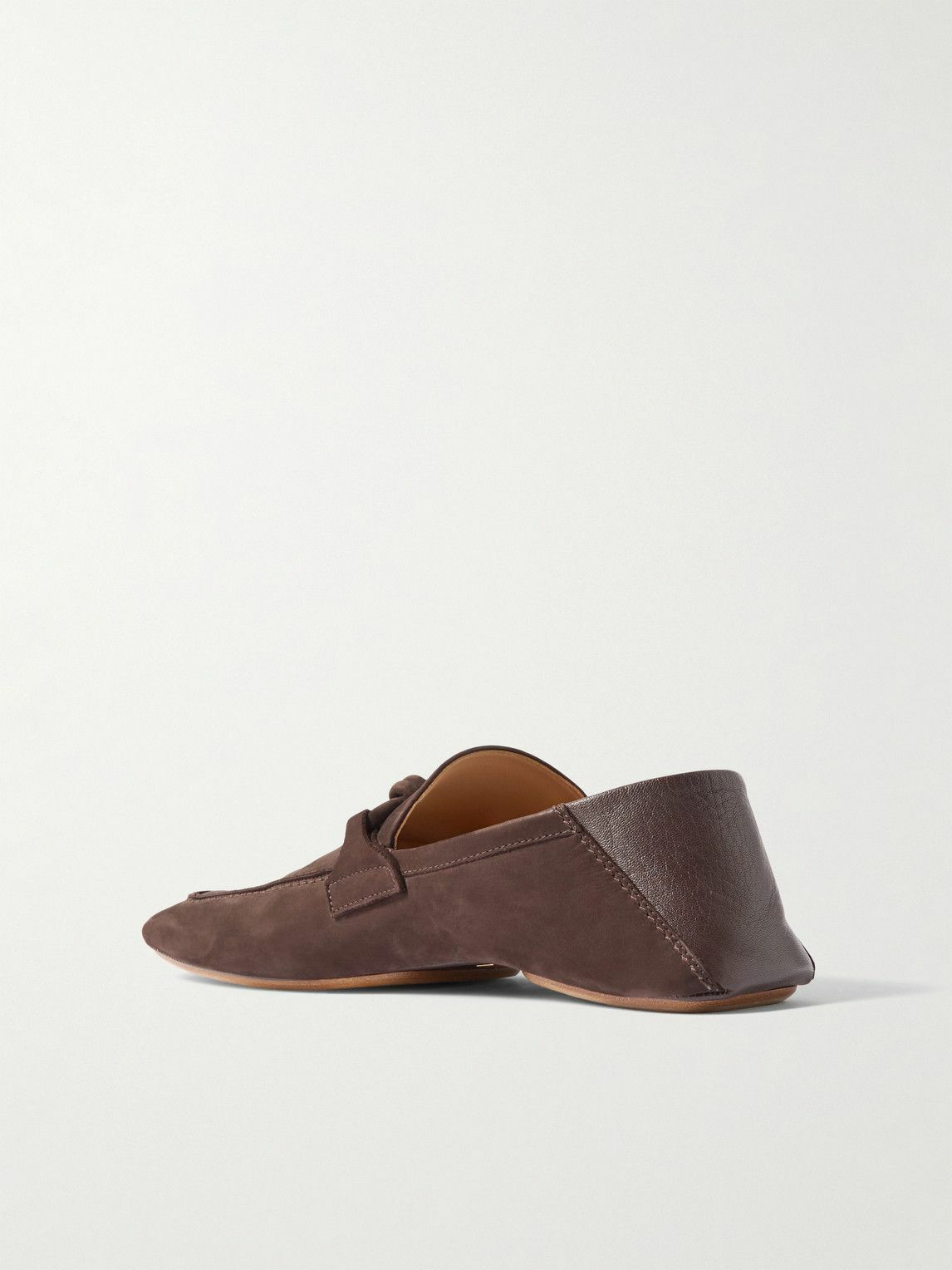 Bottega Veneta - Knot-Detailed Leather-Trimmed Textured-Nubuck Loafers - Brown