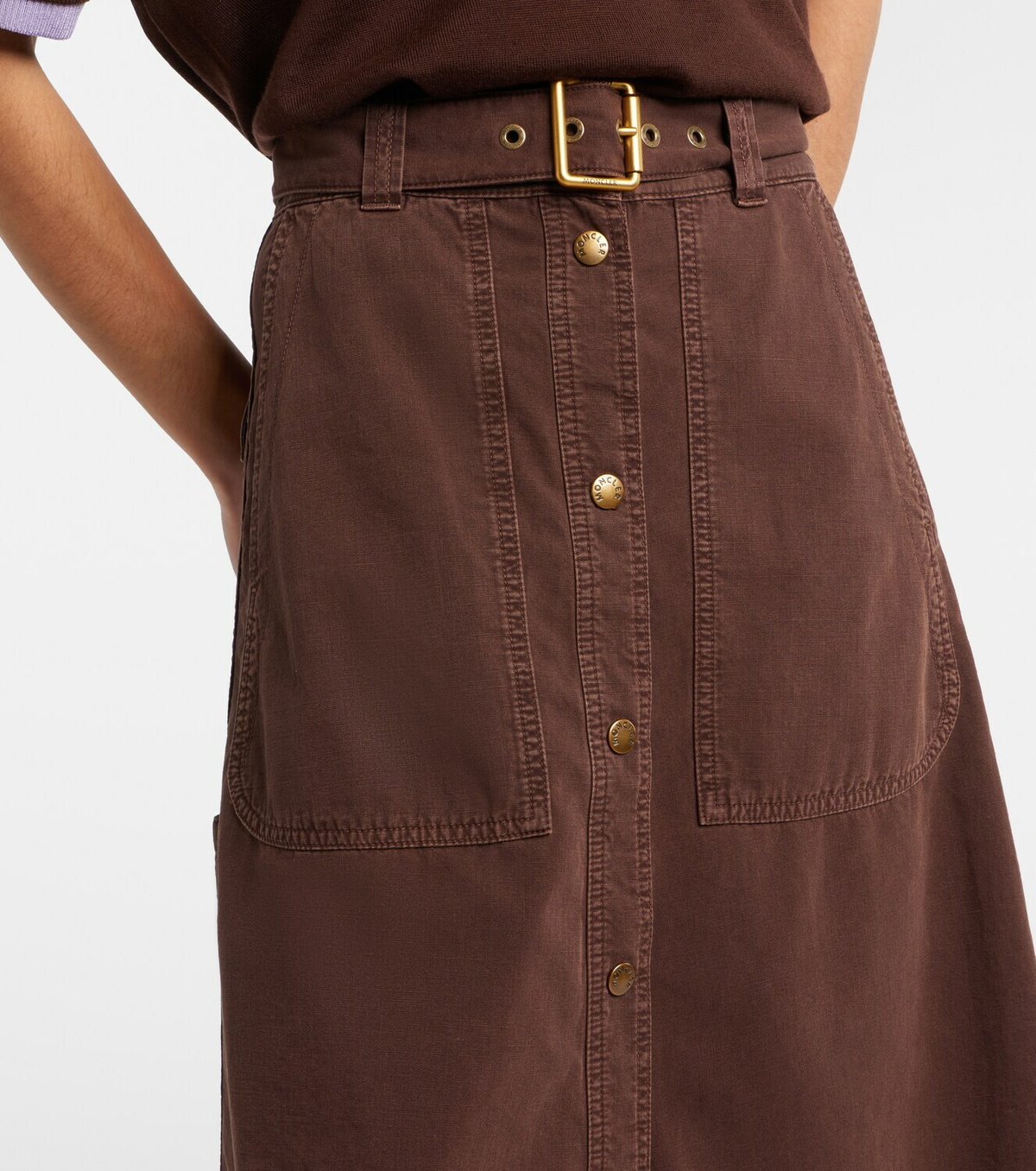 Moncler Belted denim midi skirt