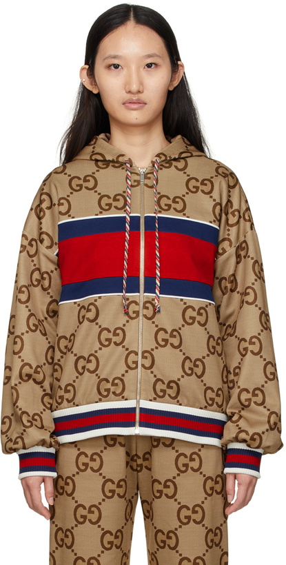 Photo: Gucci Brown Lunar New Year 'Gucci Tiger' Jumbo GG Hoodie