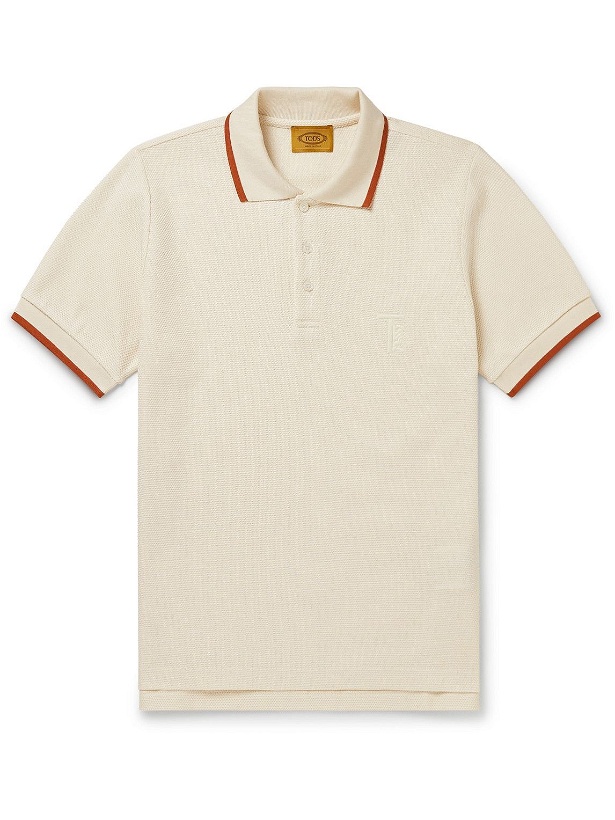 Photo: Tod's - Logo-Embroidered Cotton-Piqué Polo Shirt - Neutrals