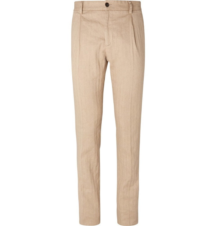 Photo: Tod's - Beige Slim-Fit Stretch Cotton and Linen-Blend Trousers - Beige