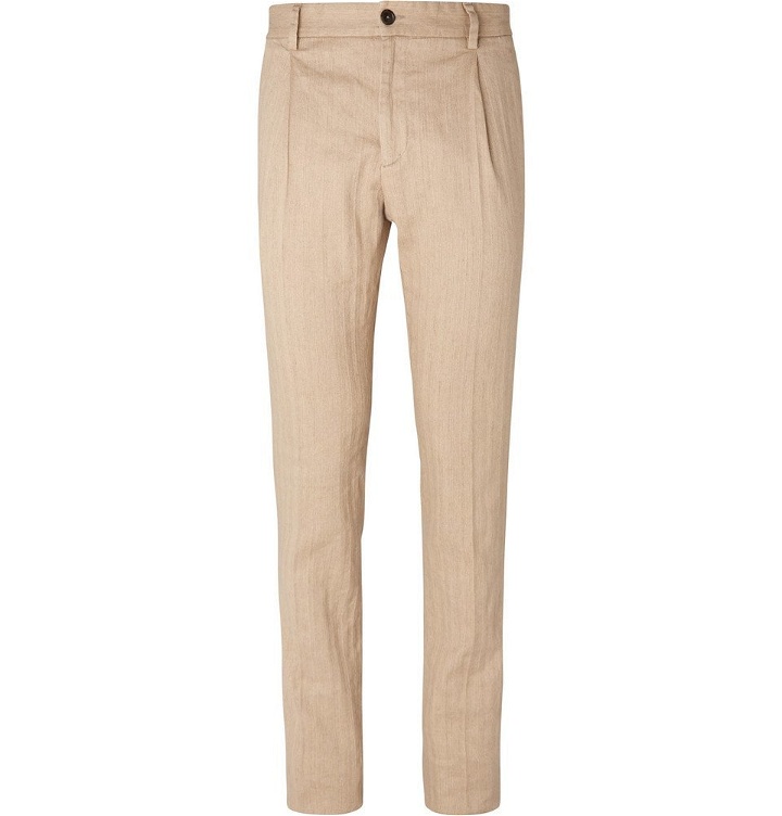 Photo: Tod's - Beige Slim-Fit Stretch Cotton and Linen-Blend Trousers - Beige