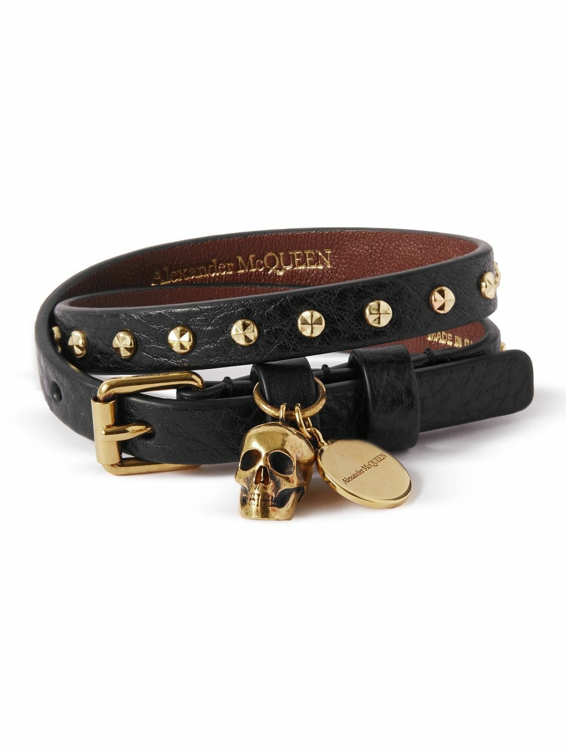 Alexander McQueen - Full-Grain Leather and Gold-Tone Wrap Bracelet ...