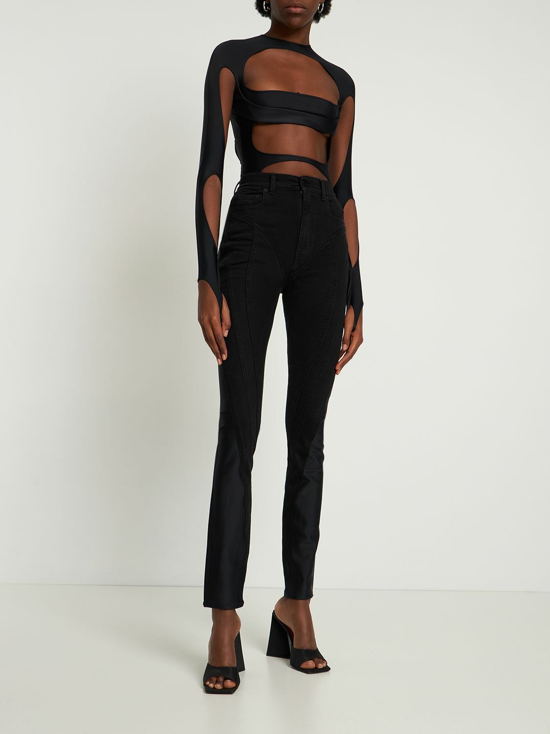 MUGLER - Contrast Denim & Jersey Skinny Jeans Mugler