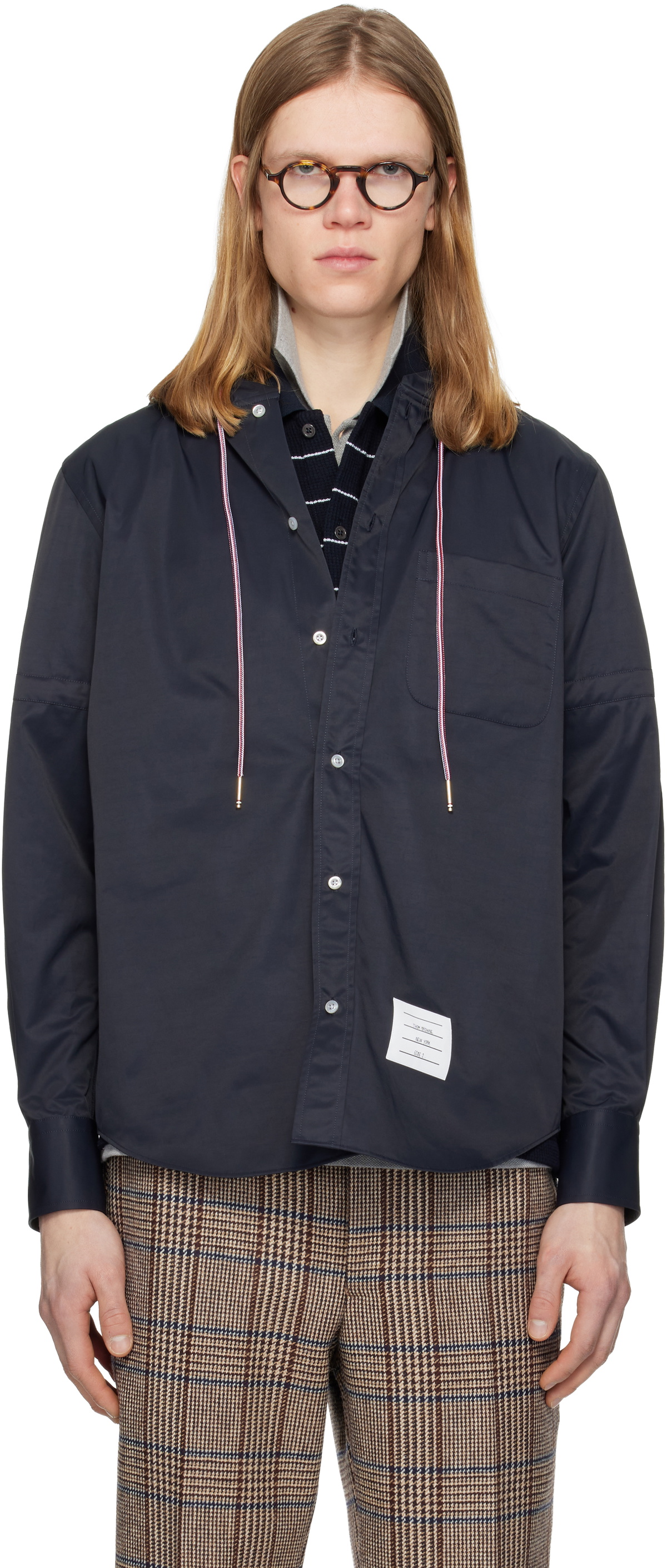 Thom Browne Navy Hooded Nylon Armband Shirt