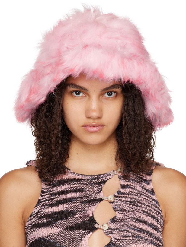 Photo: Stand Studio Pink Wera Oversized Faux-Fur Bucket Hat