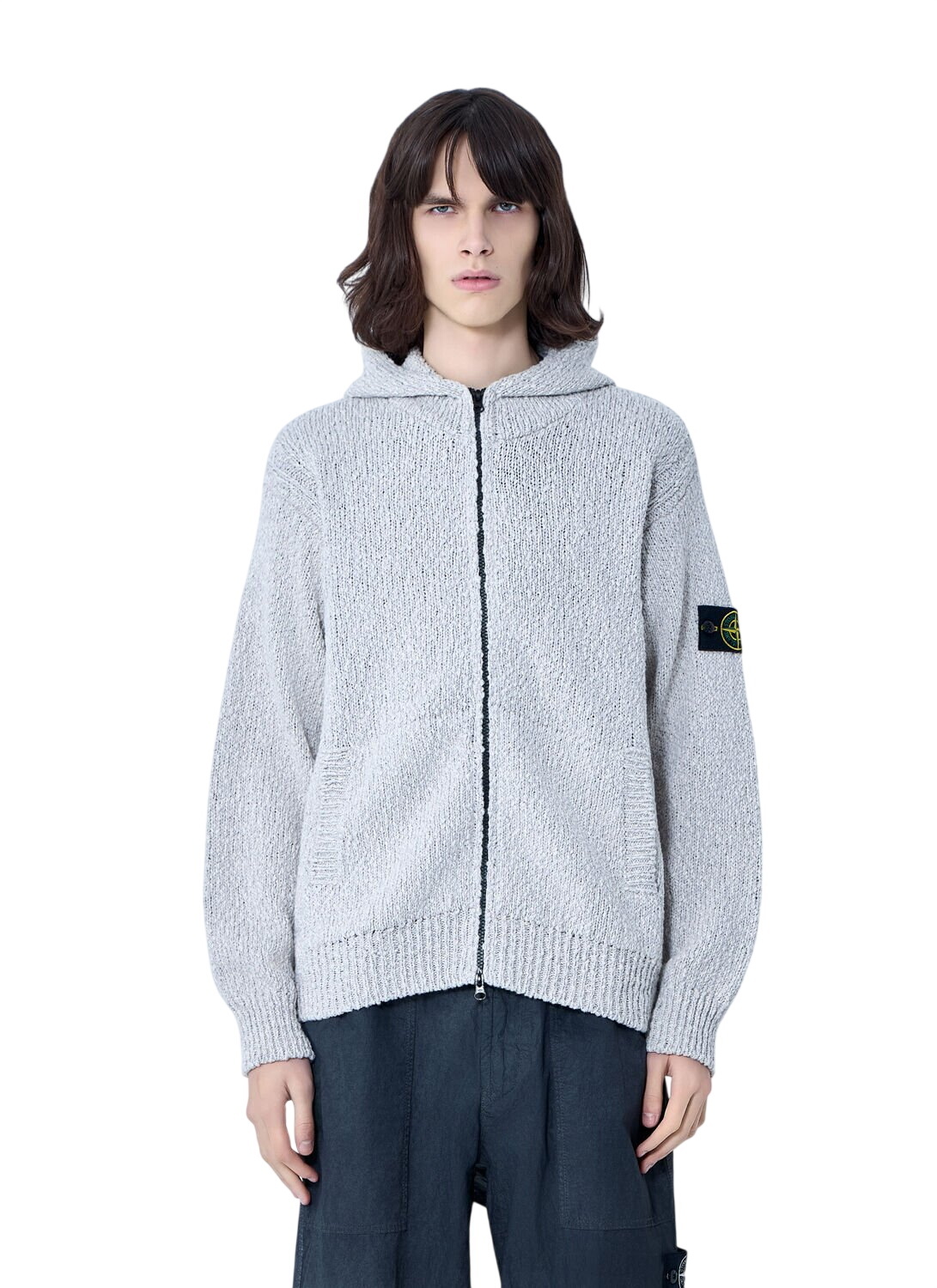 Stone Island Men's Fingerprint Logo Zip Hoodie in Charcoal Stone