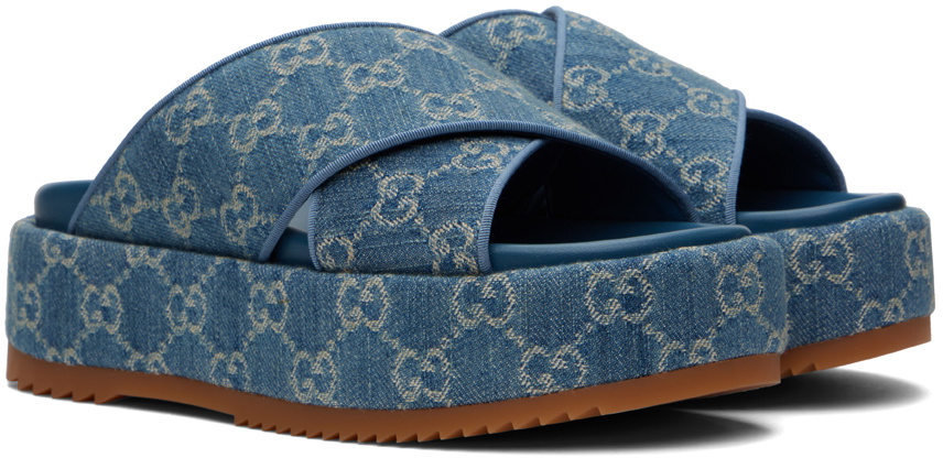 GG CRYSTALS HIGH SANDAL DENIM CANVAS