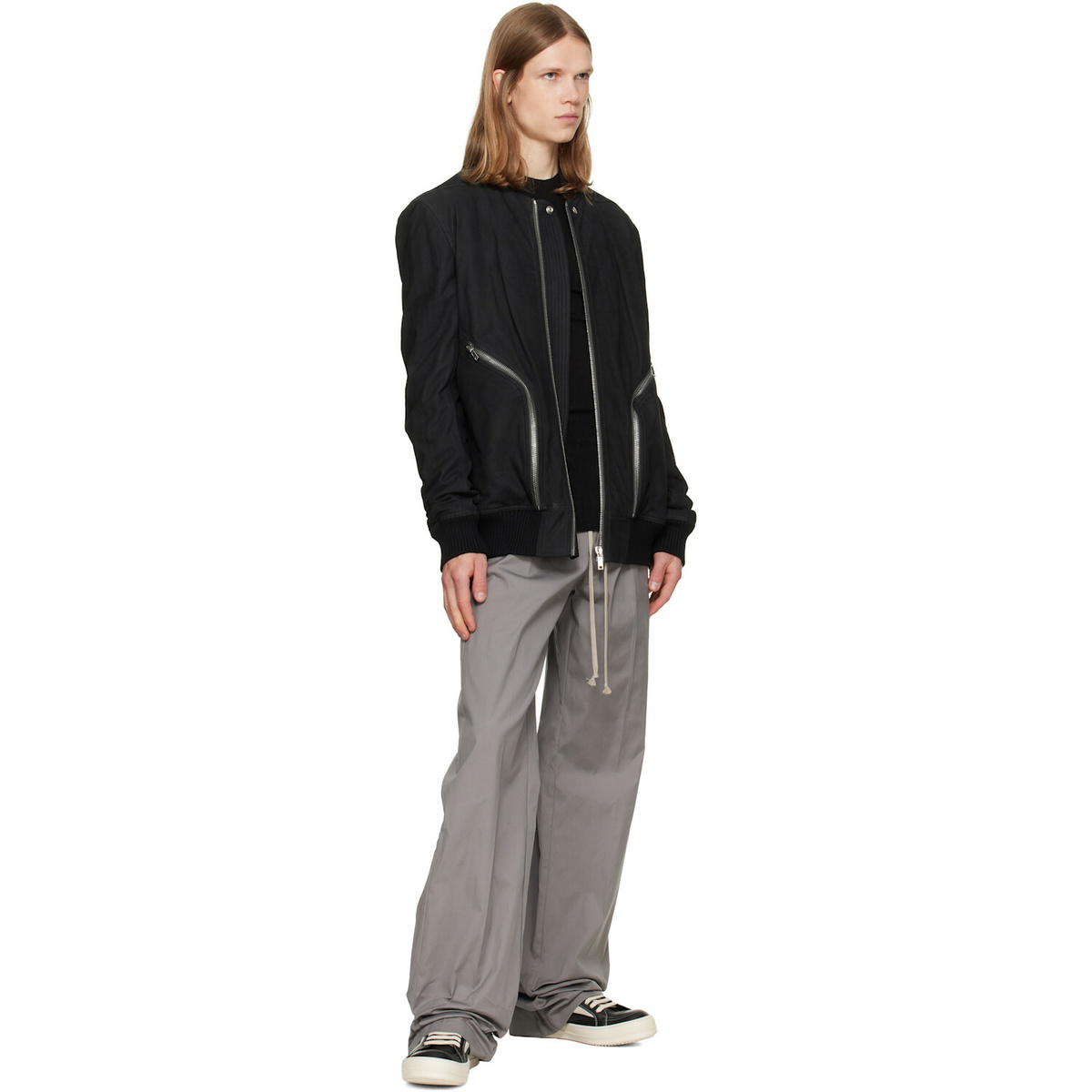 Rick Owens Black Tower Heizer Flight Suede Bomber Jacket