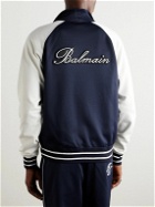 Balmain - Logo-Appliquéd Striped Satin-Jersey Track Jacket - Blue