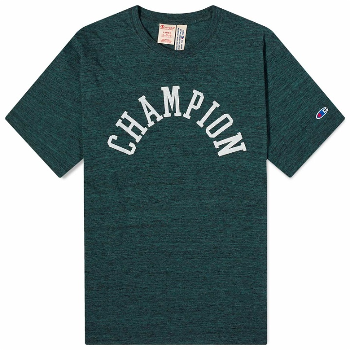 Photo: Champion Reverse Weave Men's College Logo T-Shirt in Green