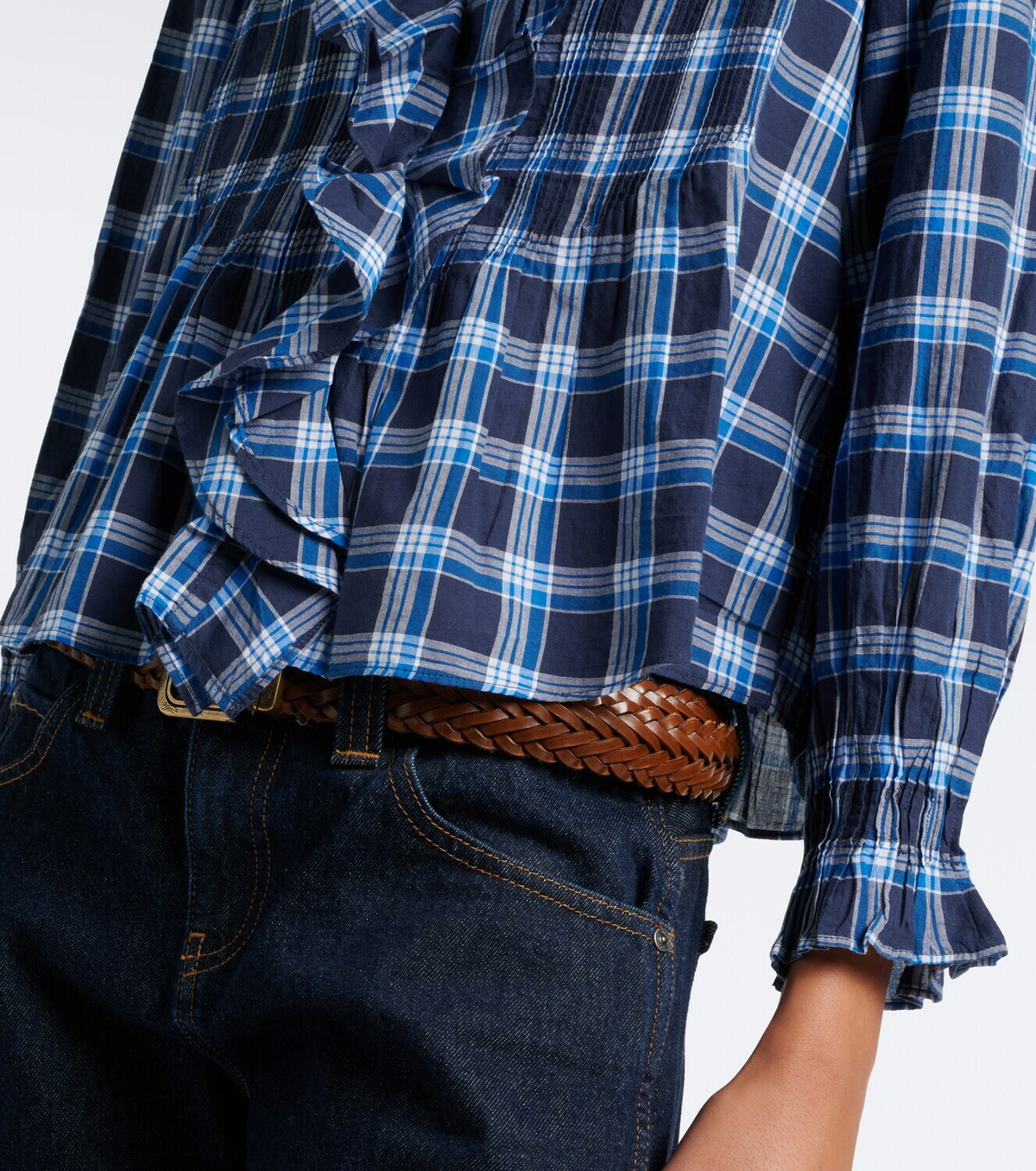 Dôen Hardy plaid ruffled cotton blouse