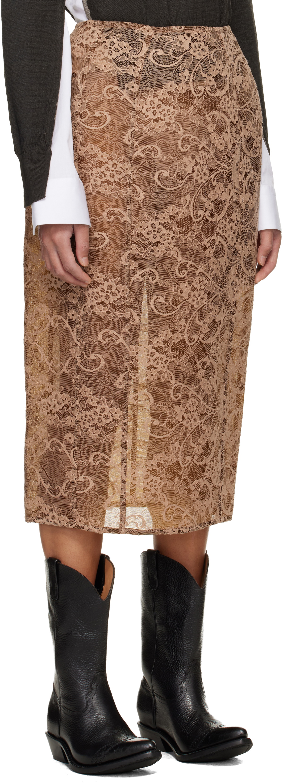 Acne Studios Brown Lace Midi Skirt