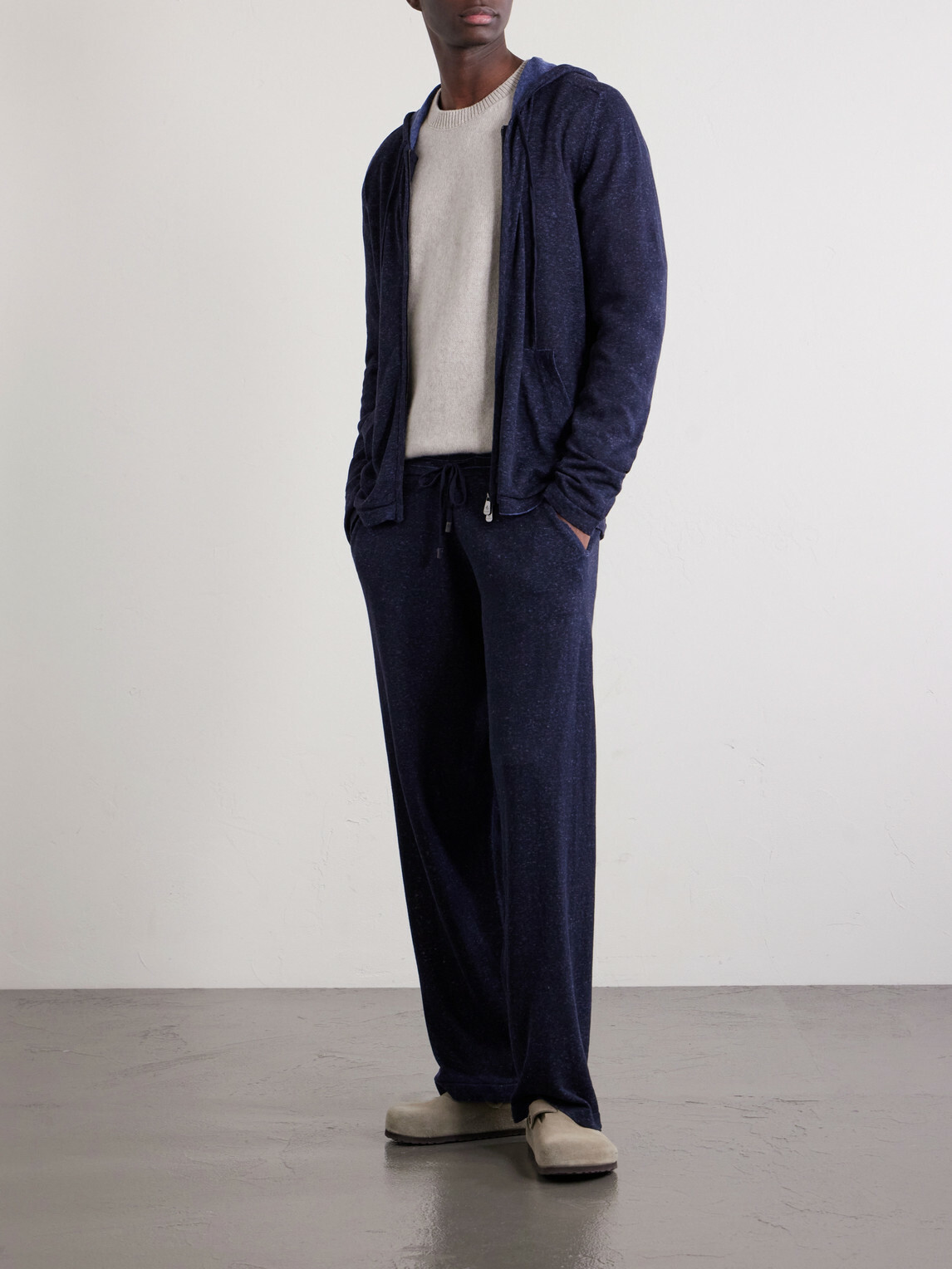 PIACENZA 1733 - Knitted Silk and Linen-Blend Zip-Up Hoodie - Blue