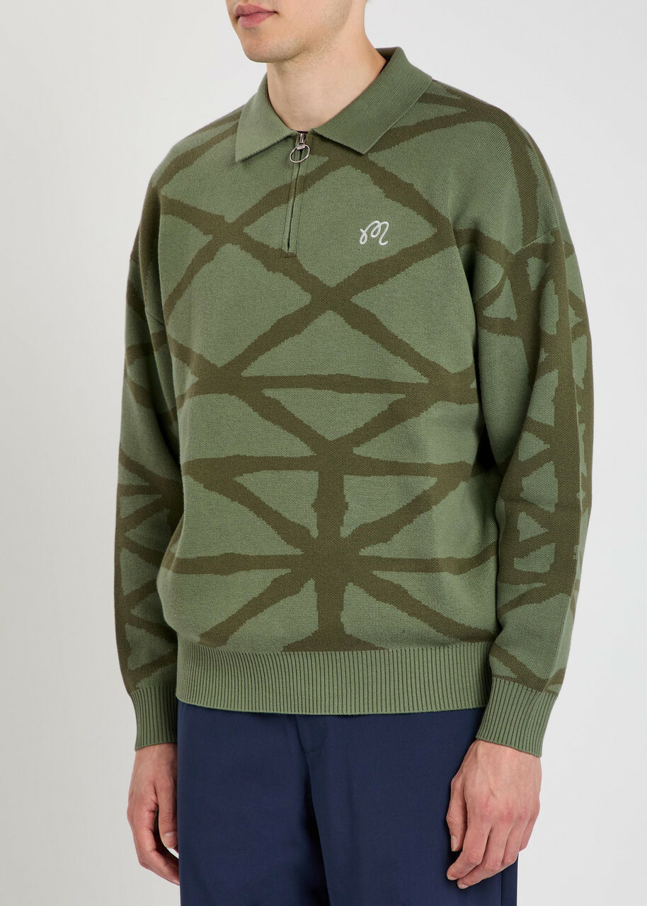 Malbon Verdant Logo-embroidered Patterned Cotton-knit Jumper Olive