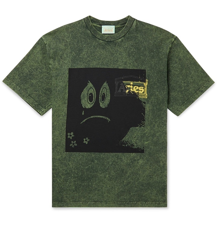 Photo: Aries - Acid-Washed Printed Cotton-Jersey T-Shirt - Green
