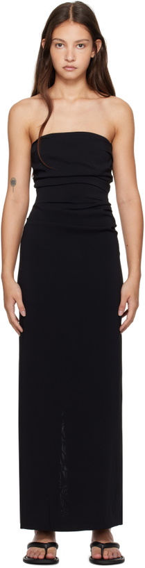 Photo: St. Agni Black Strapless Tie Back Maxi Dress