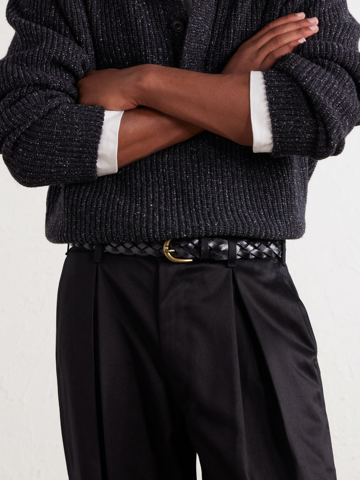 MORJAS - 3cm Braided Leather Belt - Black