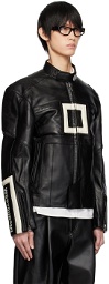 Wooyoungmi Black Band Collar Leather Jacket