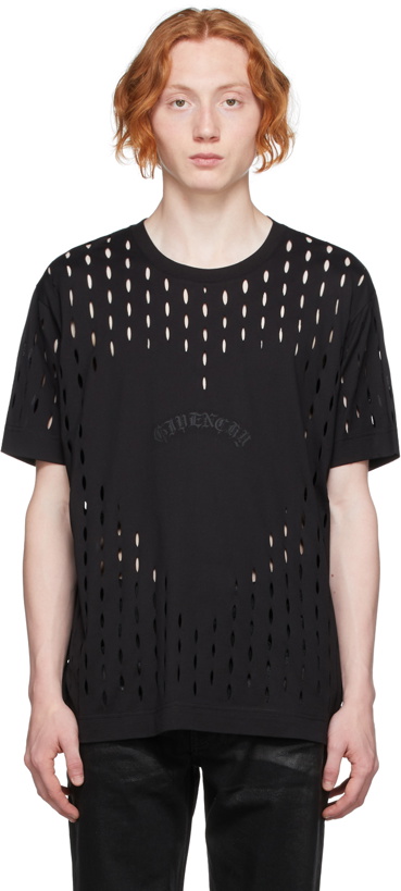 Photo: Givenchy Black Slashed Heart Gothic Logo T-Shirt