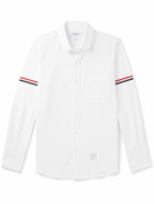Thom Browne - Penny-Collar Striped Grosgrain-Trimmed Cotton-Seersucker Shirt - White