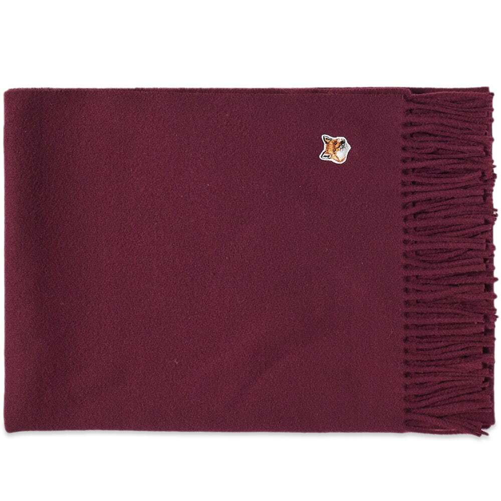 Maison Kitsuné Fox Head Patch Wool Scarf in Wine Maison Kitsune