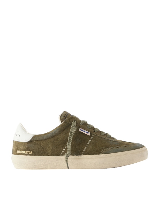Photo: Golden Goose - Soul Star Leather-Trimmed Distressed Suede Sneakers - Green
