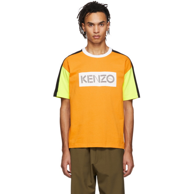 Photo: Kenzo Orange and White Colorblocked Logo T-Shirt