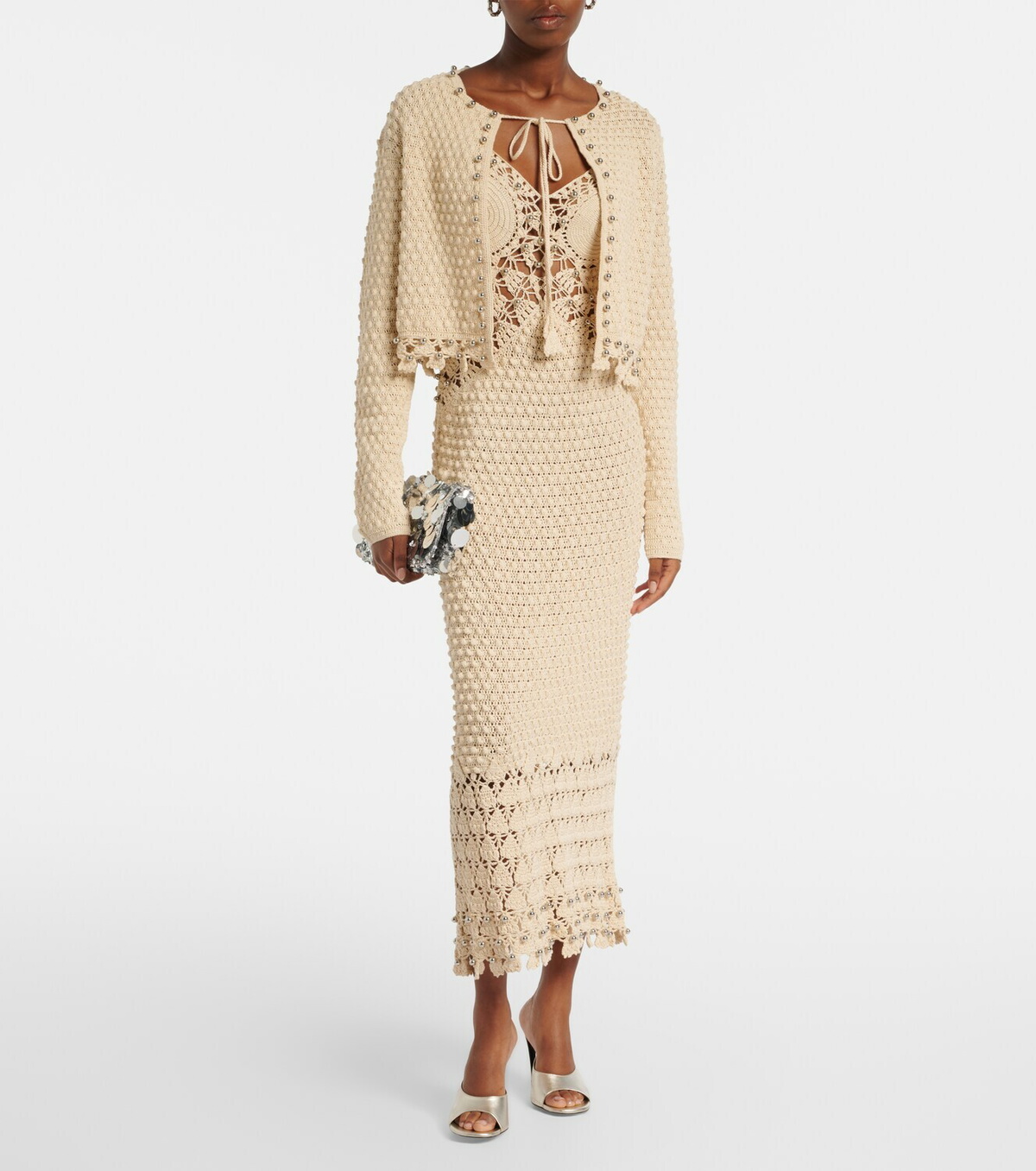 Rabanne Embellished crochet cotton cardigan