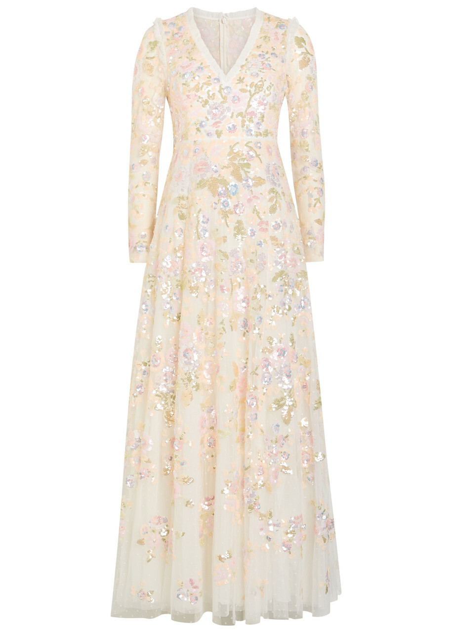 Needle & Thread Sequin Paradise Floral-embellished Tulle Gown White