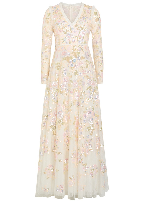 Photo: Needle & Thread Sequin Paradise Floral-embellished Tulle Gown White