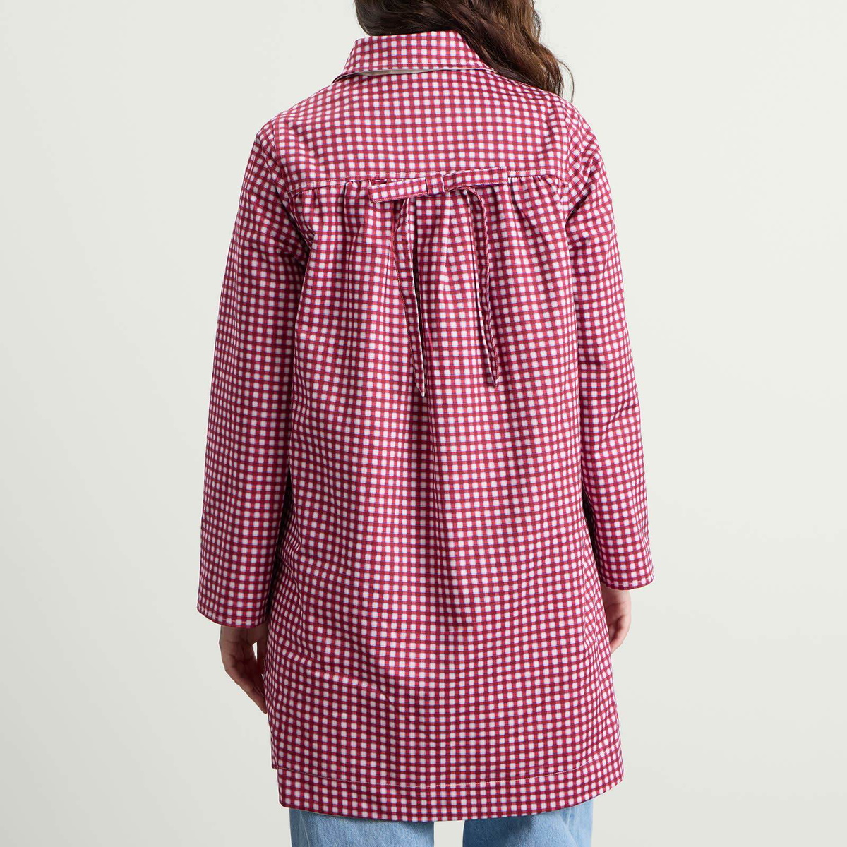 Damson Madder Women's Mercedes Bow Reversible Trench Coat in Red/Ecru