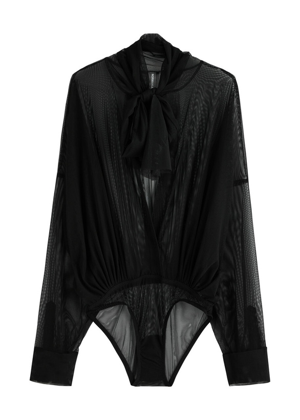Photo: Norma Kamali Sheer Mesh Shirt Bodysuit Black