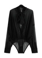 Norma Kamali Sheer Mesh Shirt Bodysuit Black
