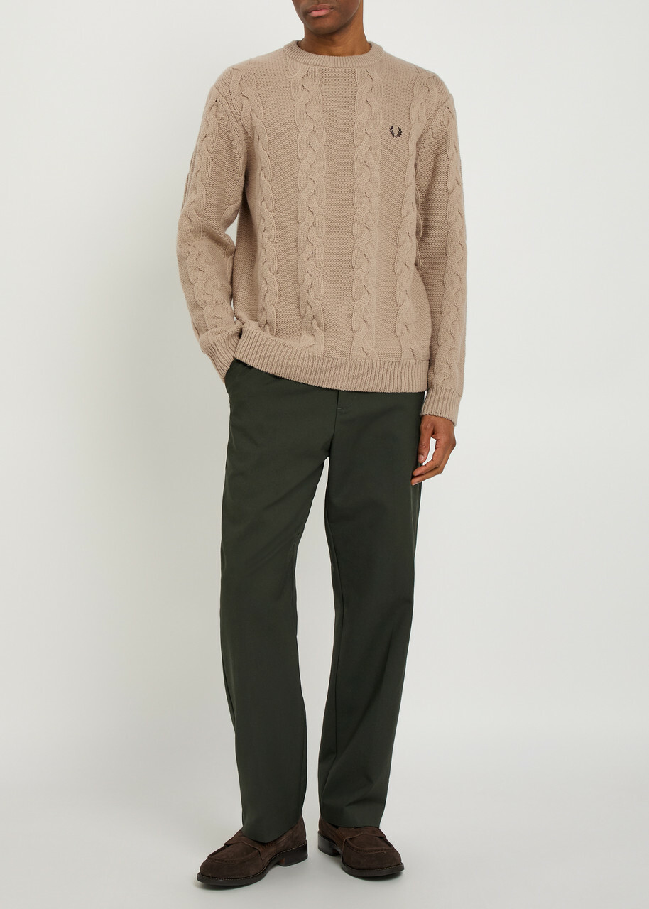 Fred Perry Logo Cable-knit Wool-blend Jumper Cream