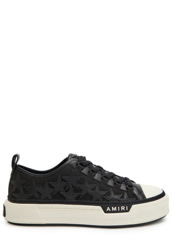 Photo: Amiri Court Low Appliquéd Leather Sneakers Black