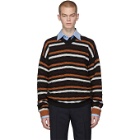 Marni Black and Orange Stripe V-Neck Sweater