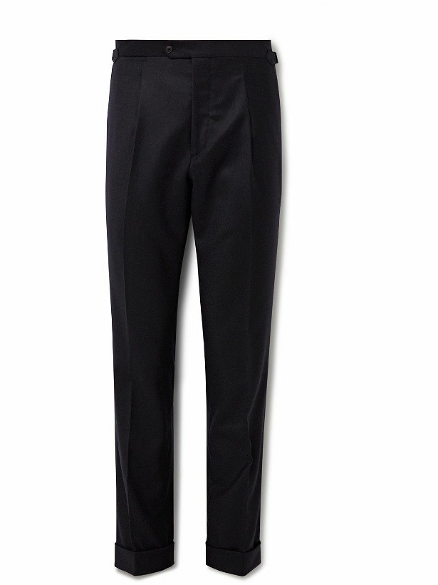 Photo: Saman Amel - Slim-Fit Tapered Pleated Wool and Cashmere-Blend Felt Suit Trousers - Blue