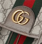 Gucci - Ophidia Leather and Webbing-Trimmed Monogrammed Coated-Canvas Backpack - Brown