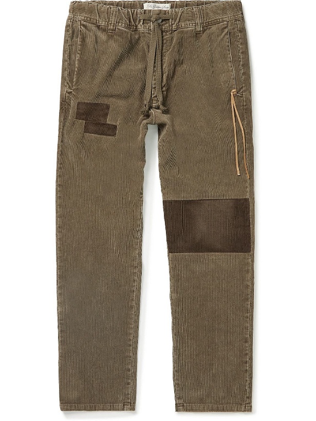 Photo: Remi Relief - Slim-Fit Patchwork Cotton-Blend Corduroy Drawstring Trousers - Green
