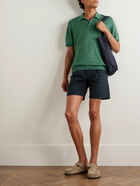 Mr P. - Straight-Leg Pleated Cotton and Linen-Blend Twill Shorts - Blue