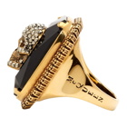 Alexander McQueen Gold and Black Skull Jewelled Ring