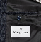 Kingsman - Slim-Fit Faux Suede-Trimmed Herringbone Wool Blazer - Blue