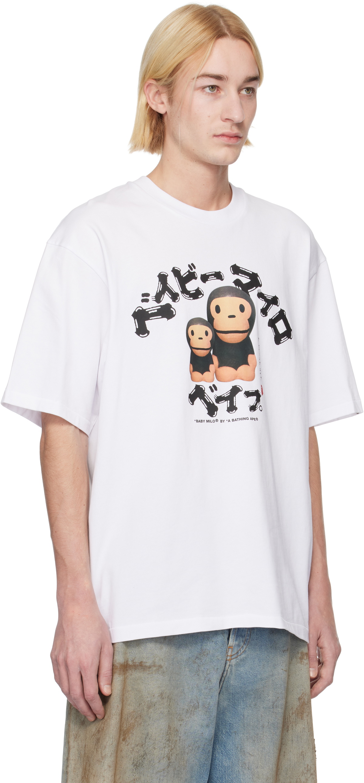 BAPE White 'Baby Milo' College Relaxed Fit T-shirt A Bathing Ape