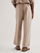 UMIT BENAN B - Straight-Leg Striped Silk and Cotton-Blend Trousers - Neutrals