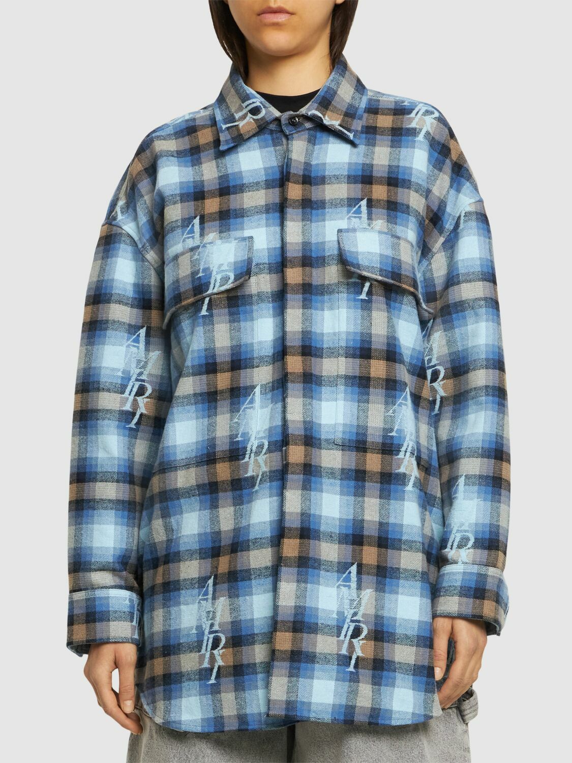 NWT Amiri Watercolor Tie-dye Plaid Checked Long Sleeve Shirt