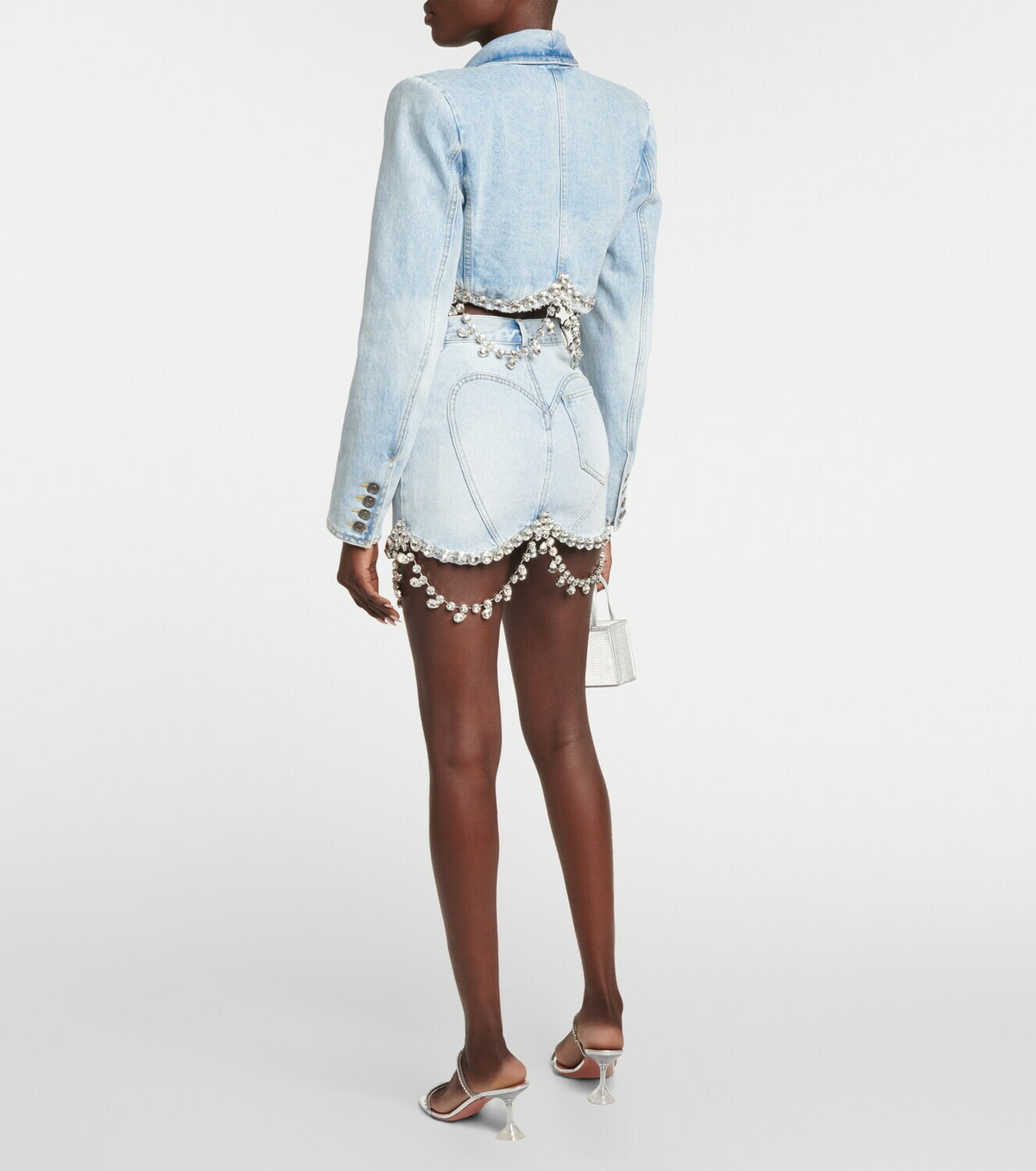 Area - Crystal-embellished denim miniskirt