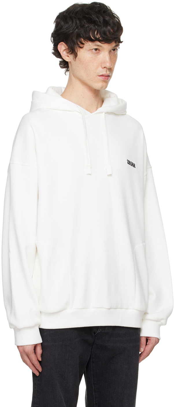 ZEGNA White Dropped Shoulders Hoodie